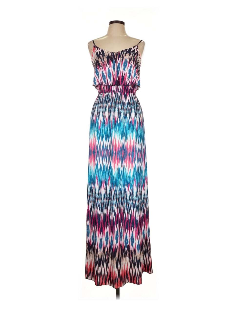 Abstract Sleeveless Maxi Dress with Ruffle Detail autumn summer vacation